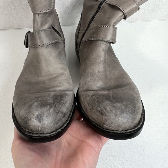 Born Size 8 Mariette Boots Gray Leather Buckle Moto Punk Grunge Boho Mid Calf - Picture 9 of 11